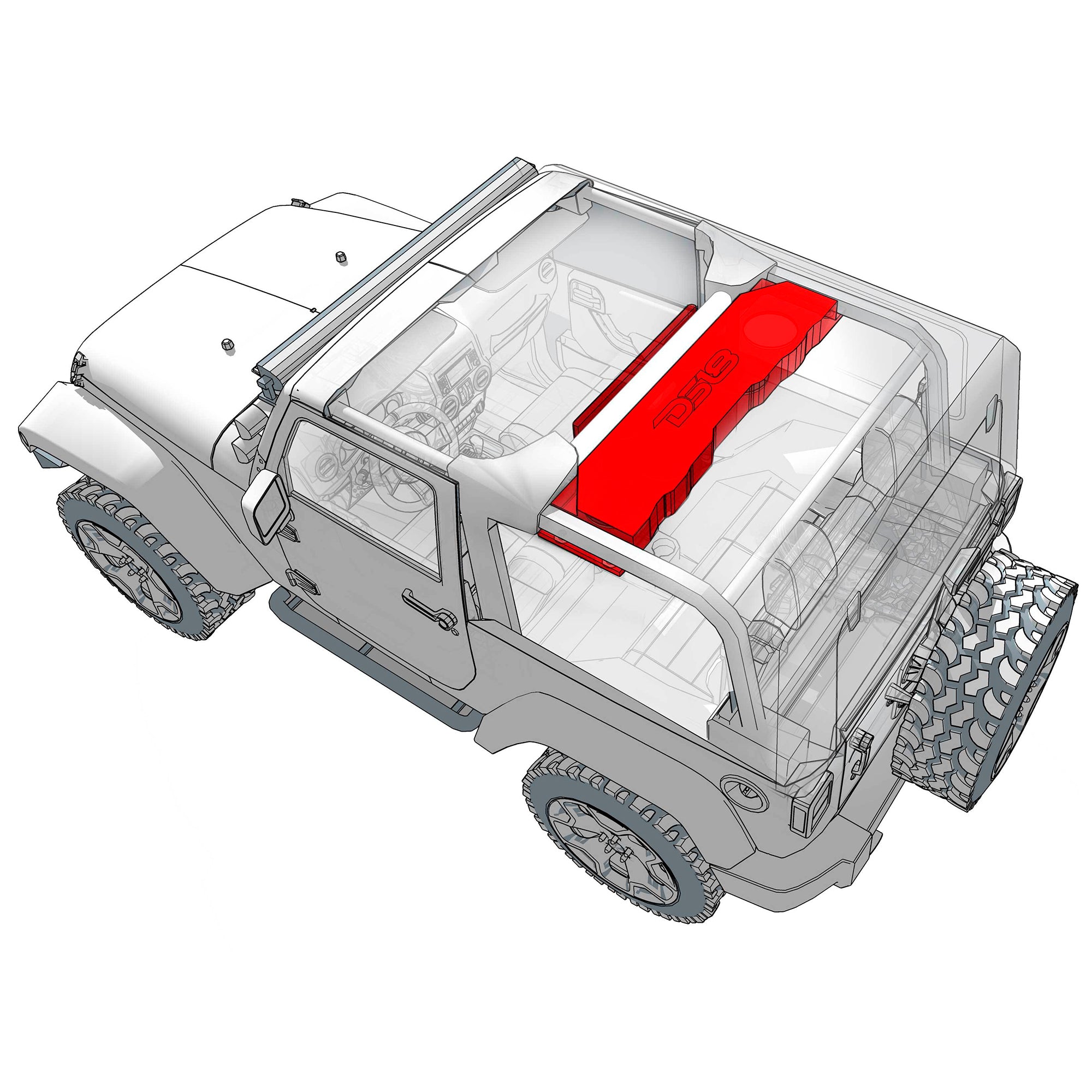 Jeep JK/JKU Overhead Sound Bar System Fits 4 X 8" Speakers (Not included) 4 X Tweeters PRO-TW4L and 2 X Drivers PRO-DRNSC1.5 and Harness Included- Red
