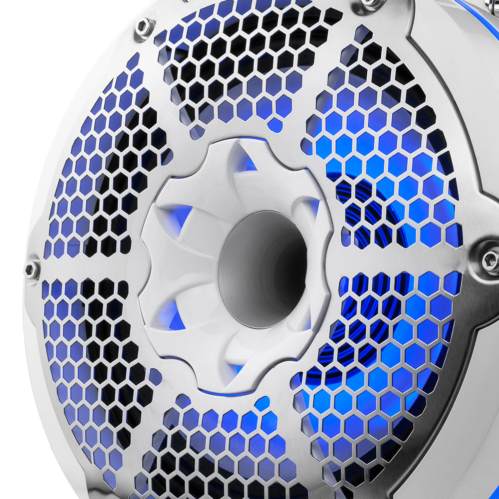 NXL 10" Neodymium Marine and Powersports Towers with Built-in Passive Radiator, 1" Driver and LED RGB Lights 300 Watts Rms -White