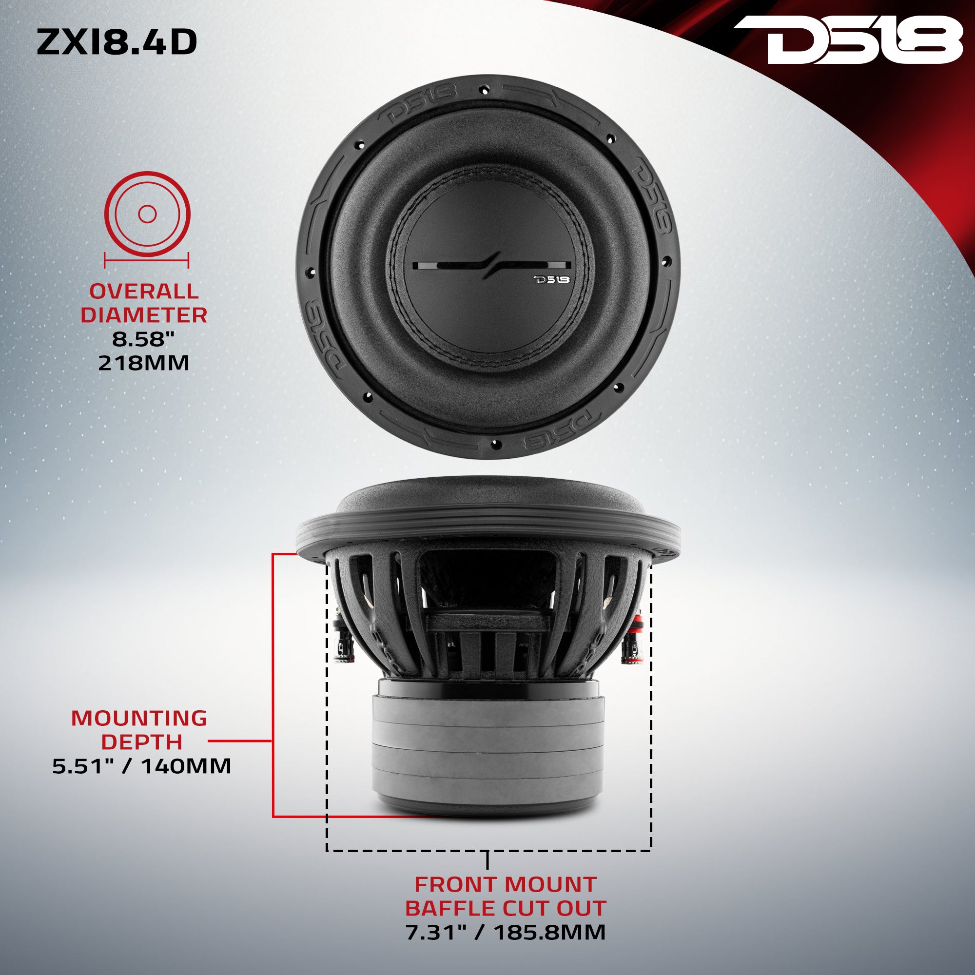 ZXI 8" High Excursion Subwoofer Quad Stacked Magnets 600 Watts Rms DVC 4-Ohm