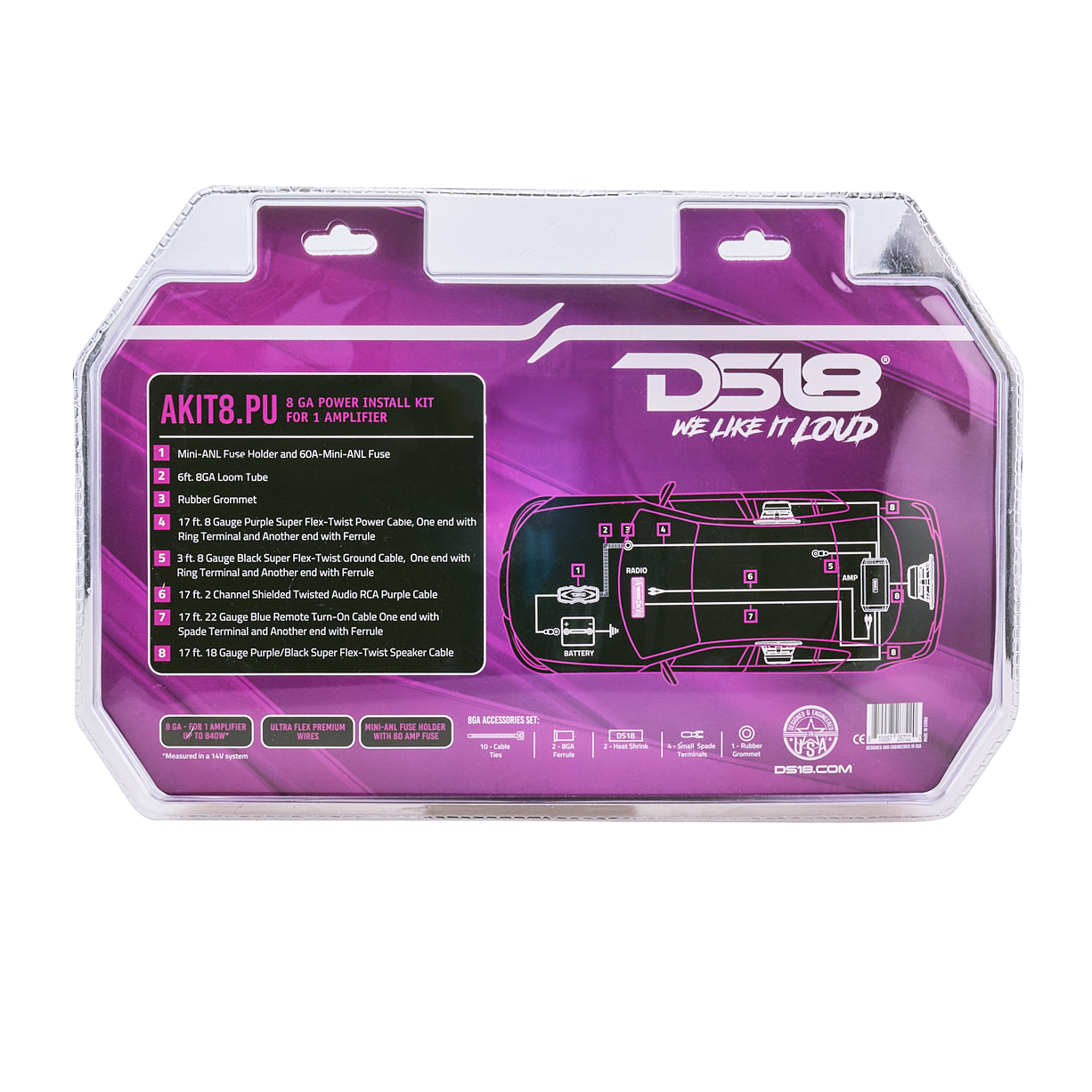 0-GA Amplifier Installation Wiring Kit - Purple