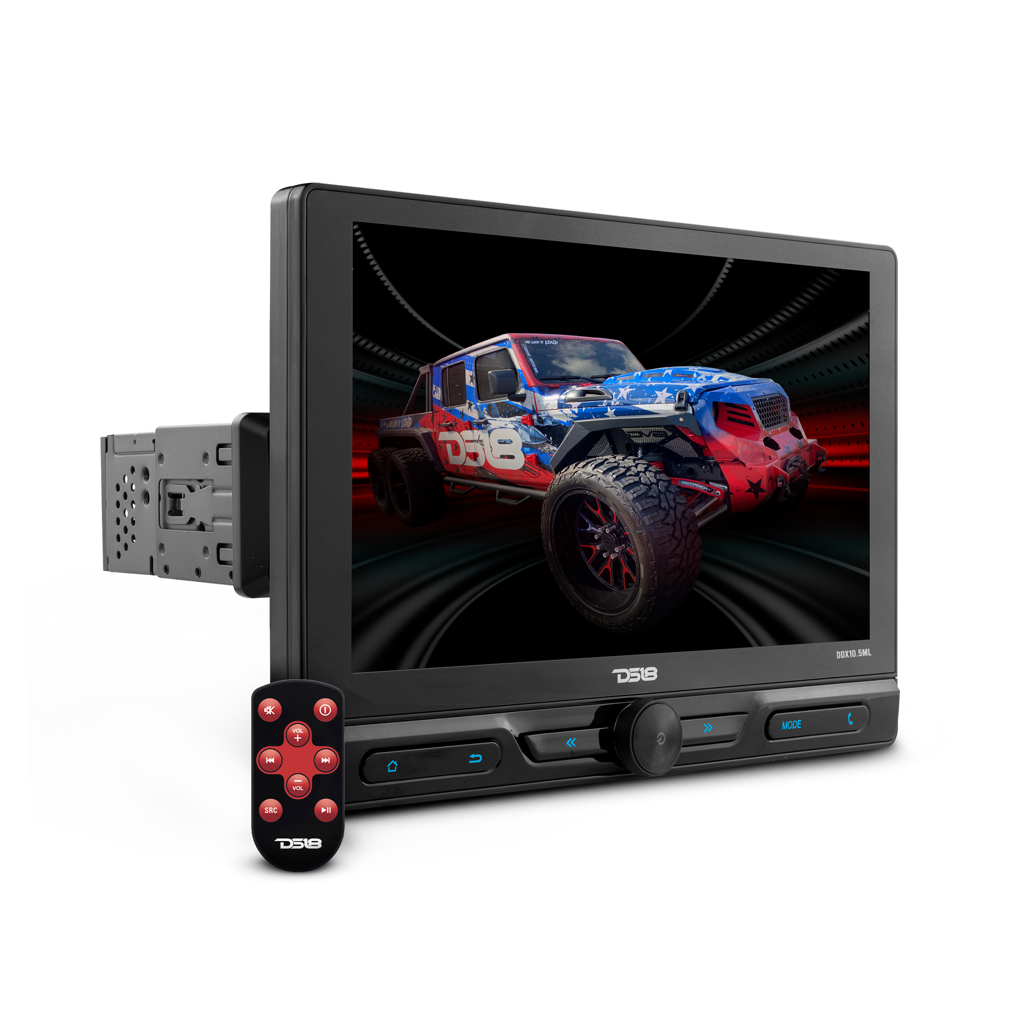 10.5" Floating Adjustable Modular Touchscreen Mechless Single-DIN Head Unit with Bluetooth, Mirror Link and USB
